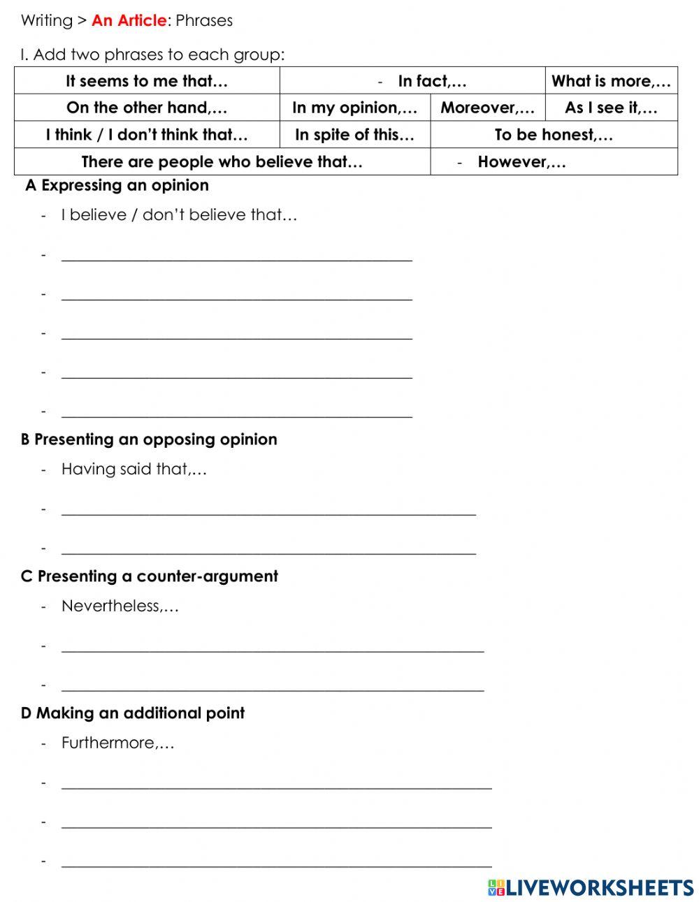 WRITING - An Article - Phrases