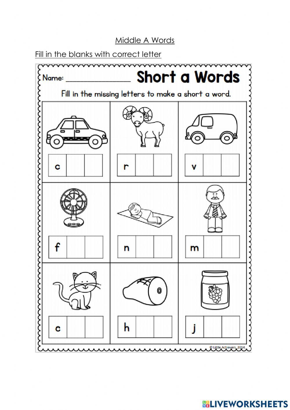 Middle A words worksheet worksheet | Live Worksheets