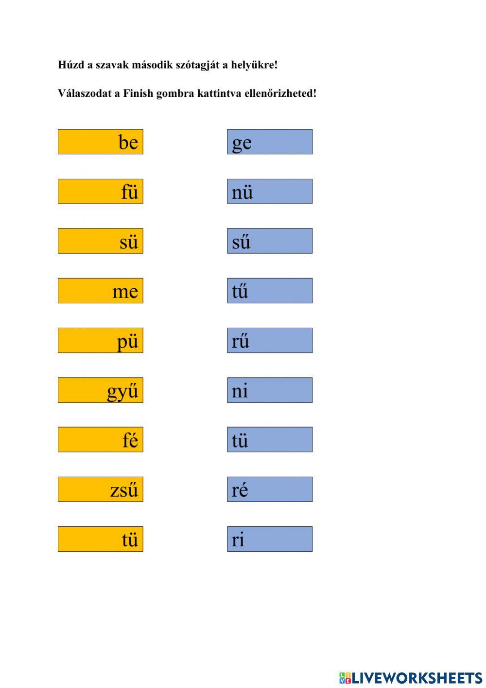 Szószintézis, ü,ű 2+2 szavak