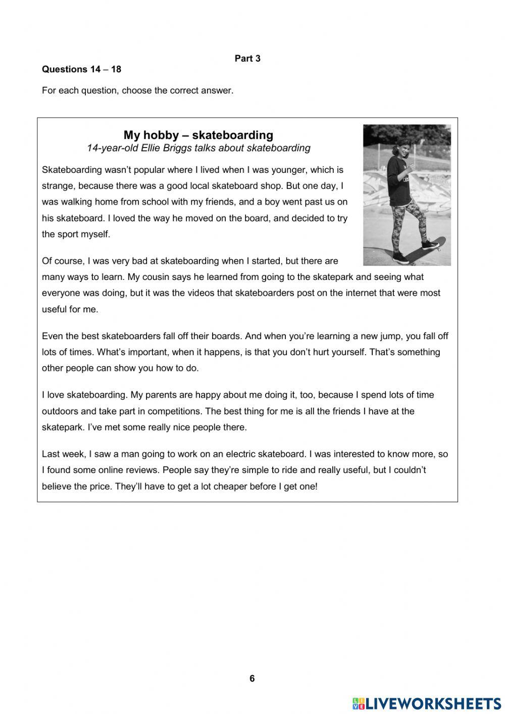 Mock test cambridge ket a2 reading liveworksheets