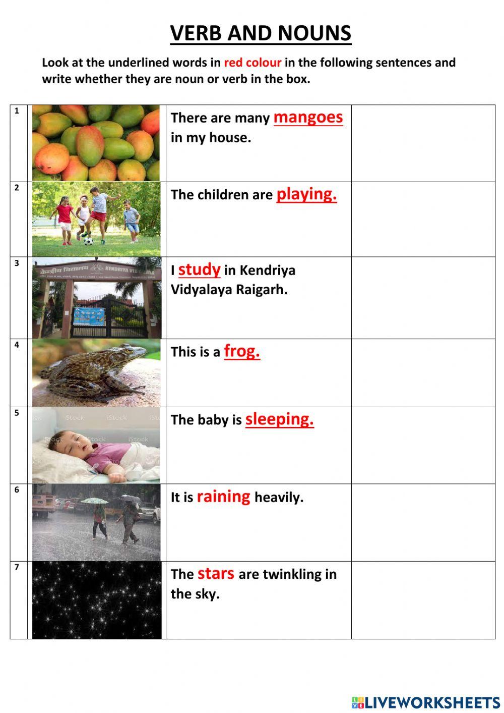 Noun & Verb worksheet Live Worksheets