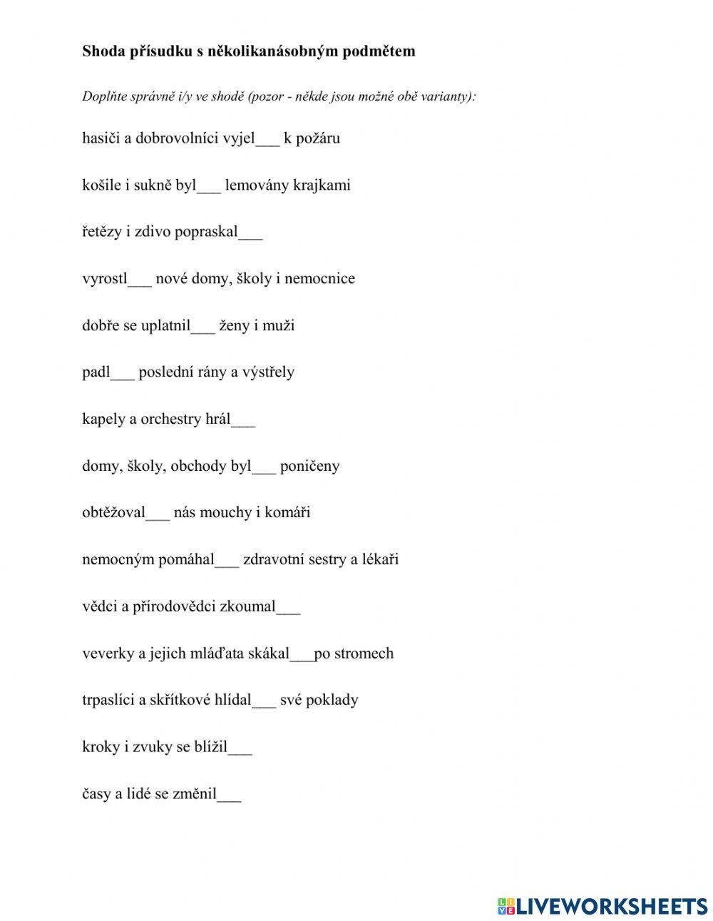 Shoda přísudku s několikanásobným podmětem II