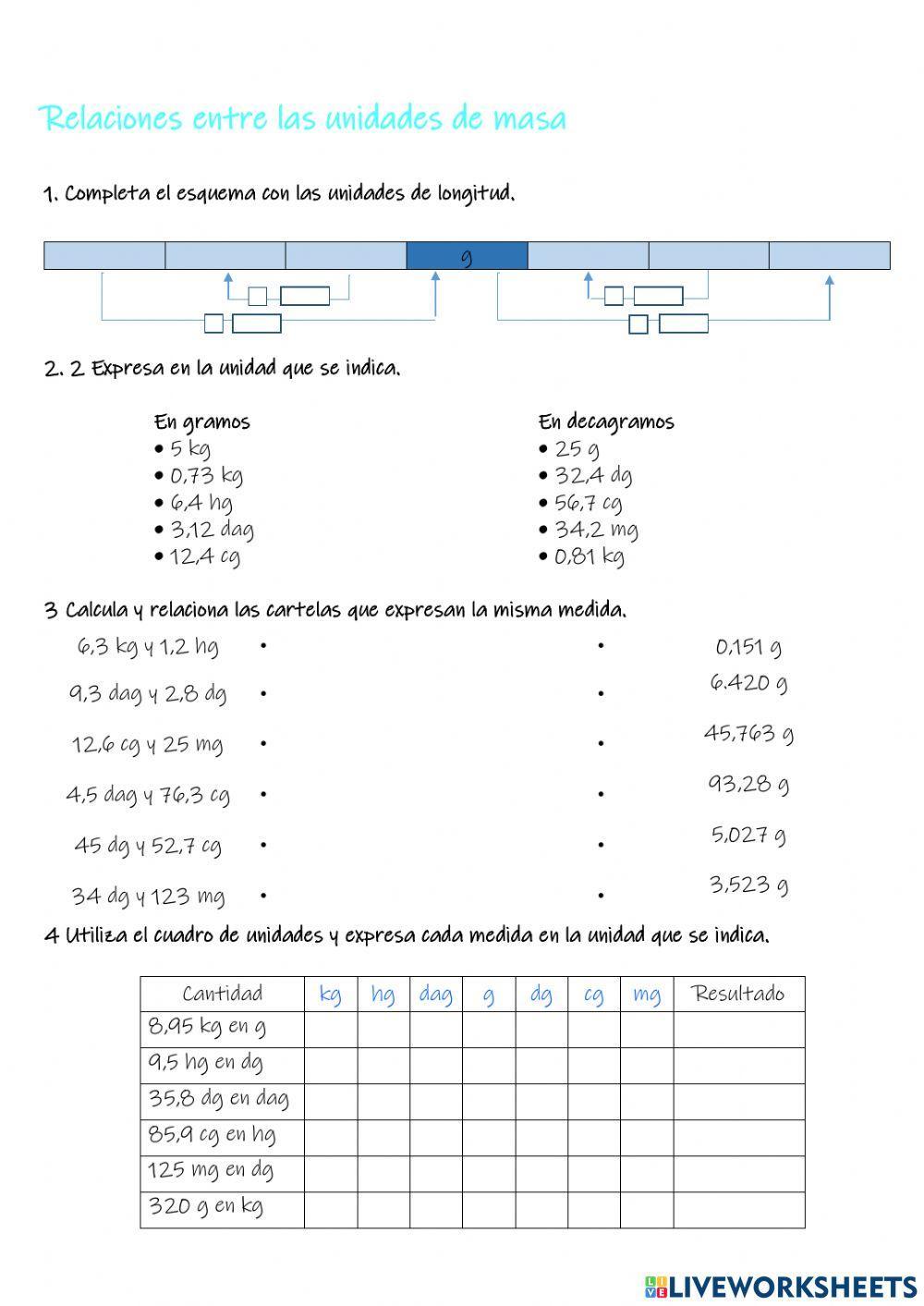 Relaciones entre las unidades de masa
