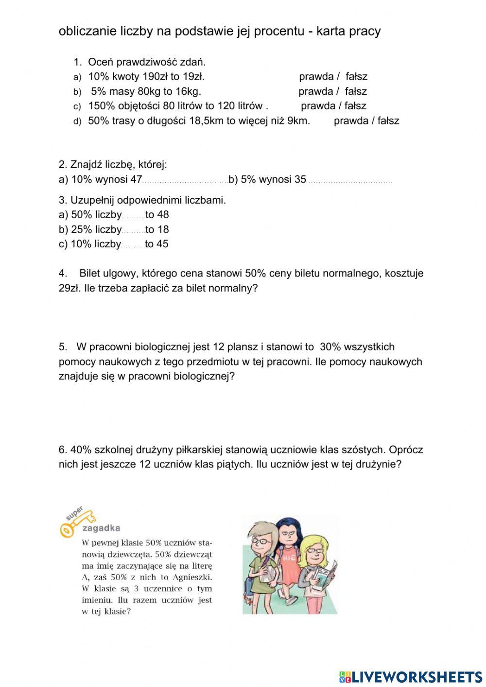Obliczanie liczby na podstawie jej procentu