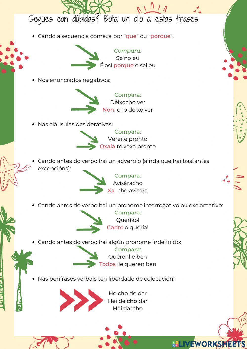 Colocación pronomes átonos en galego