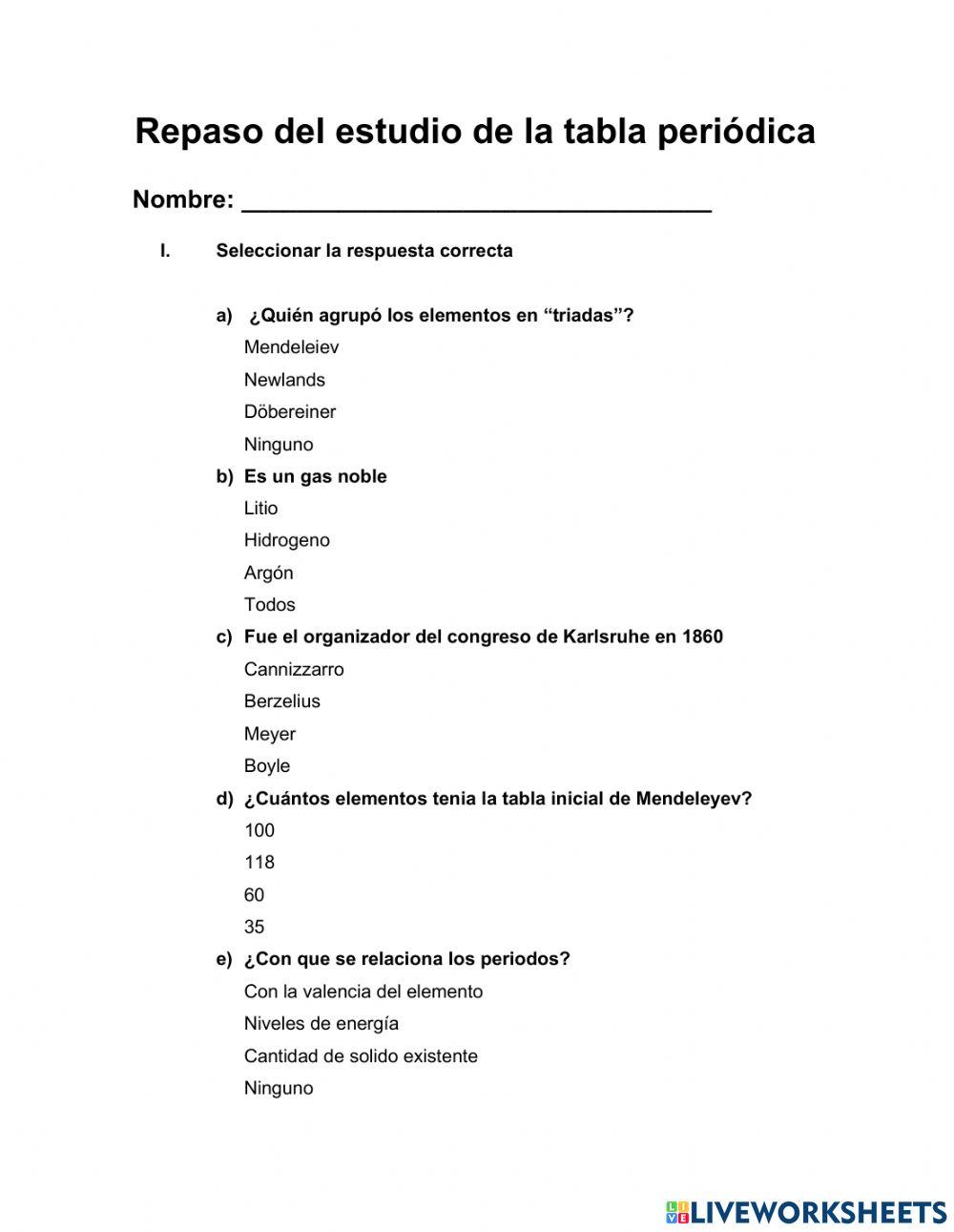 Estudio de la tabla periódica