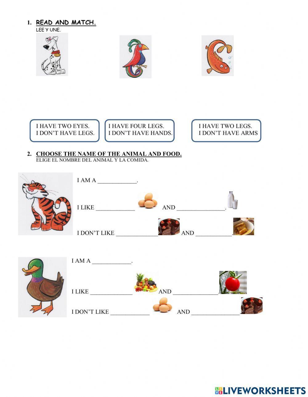 Animals food and body parts