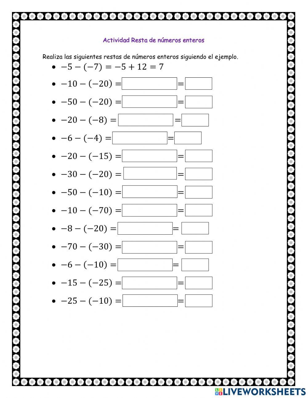Resta de números enteros