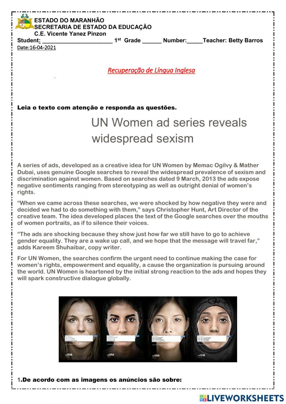 Recuperação de Lingua Inglesa 1° ano