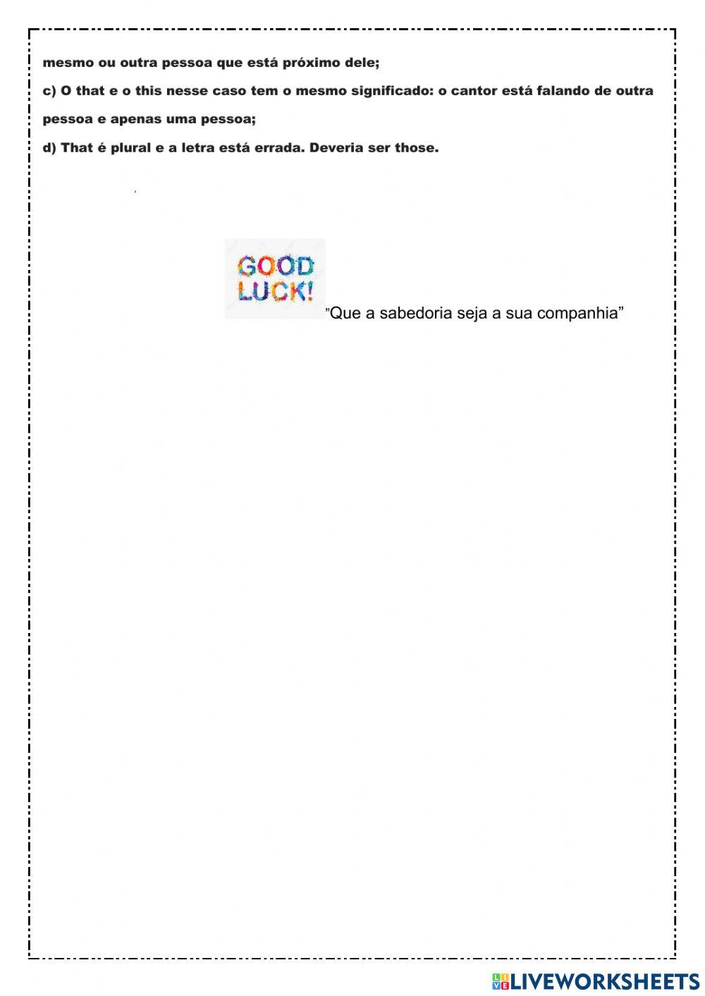 Recuperação de Lingua Inglesa 1° ano