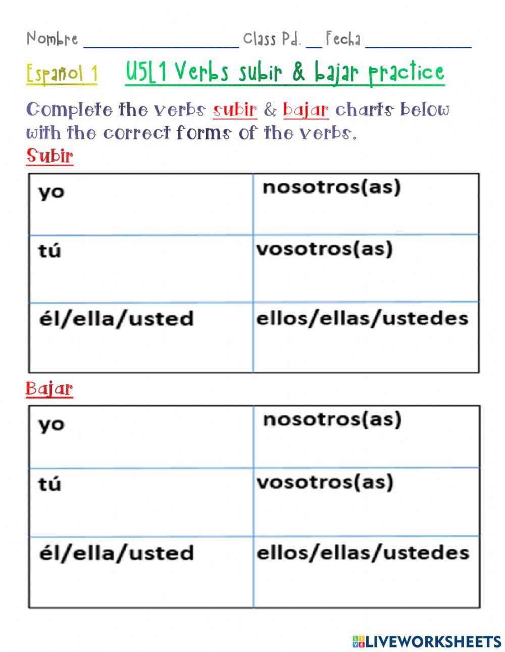 Verbos Subir y Bajar