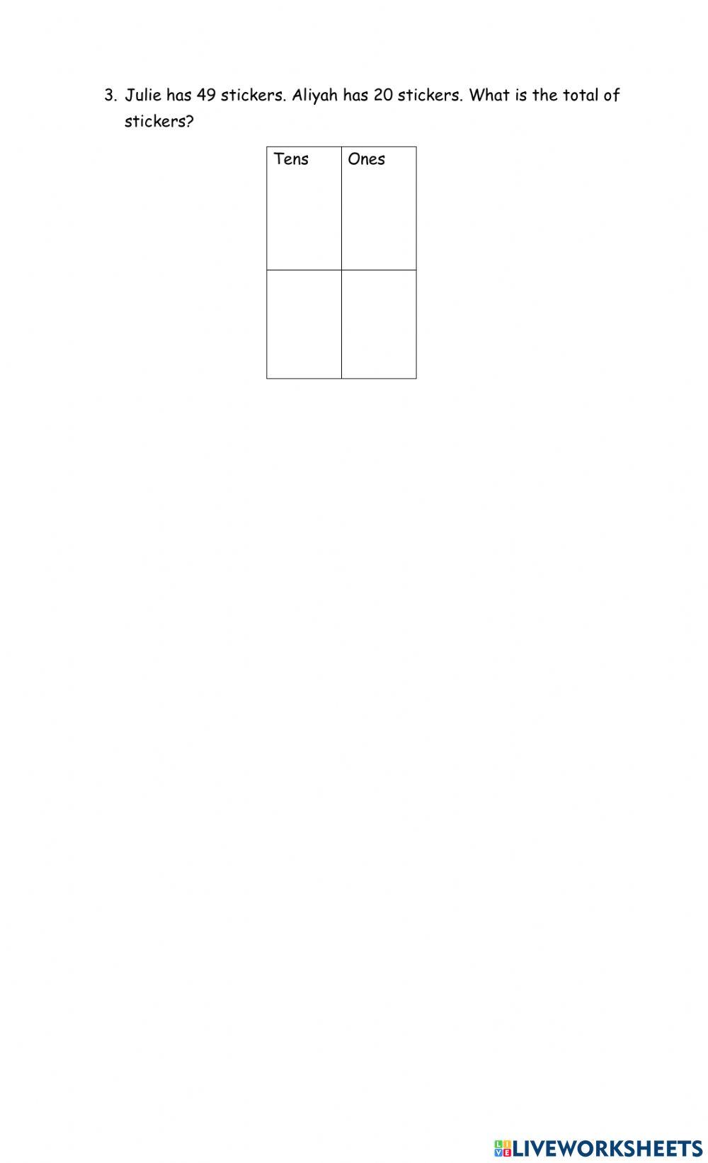 Two Digit  Addition  with regrouping Word Problems