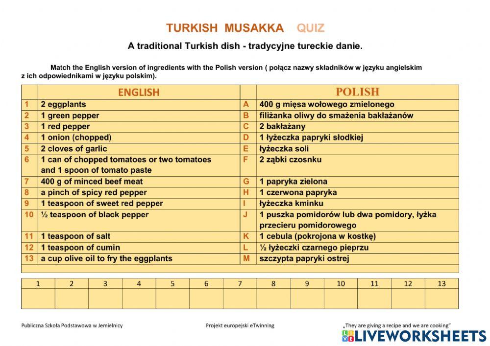 Turkish musakka ingredients