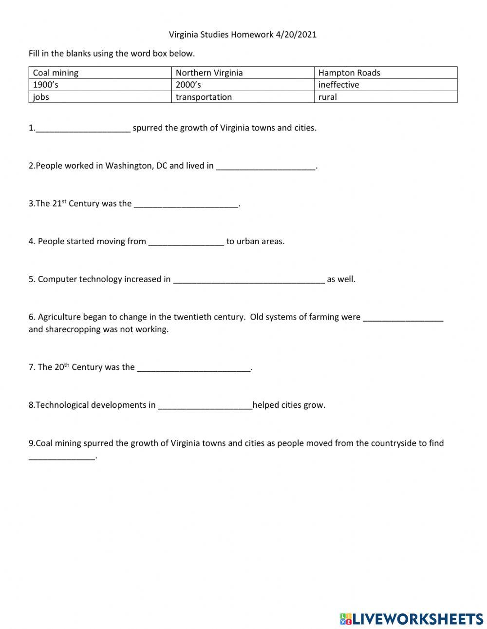 Virginia Studies Homework 4-20-21