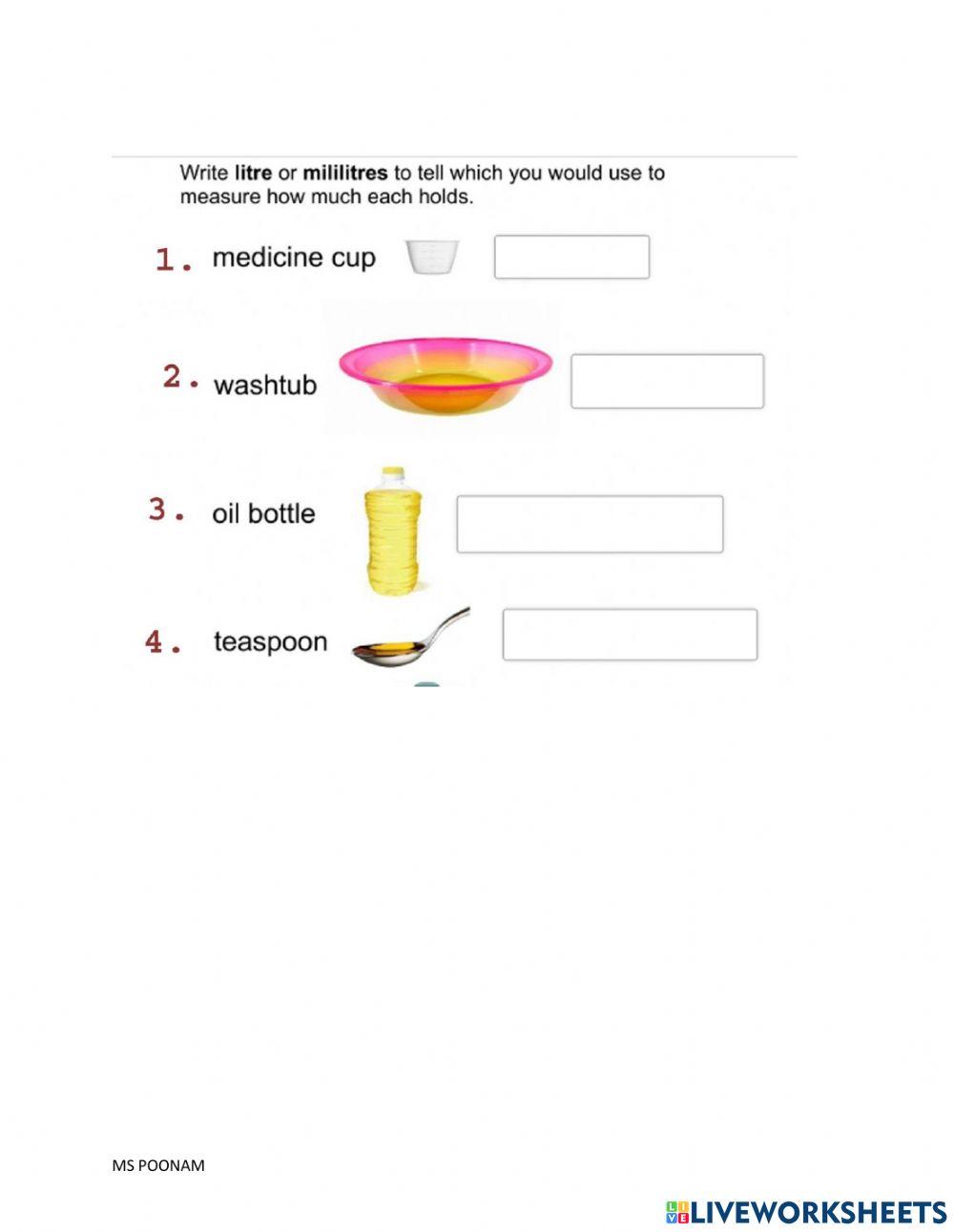 Measure capacity Litres and Millilitres