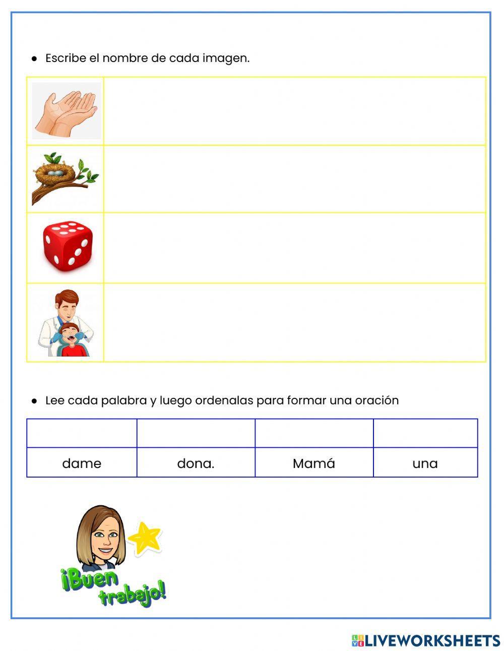 Ordenar sílabas y escribir palabras