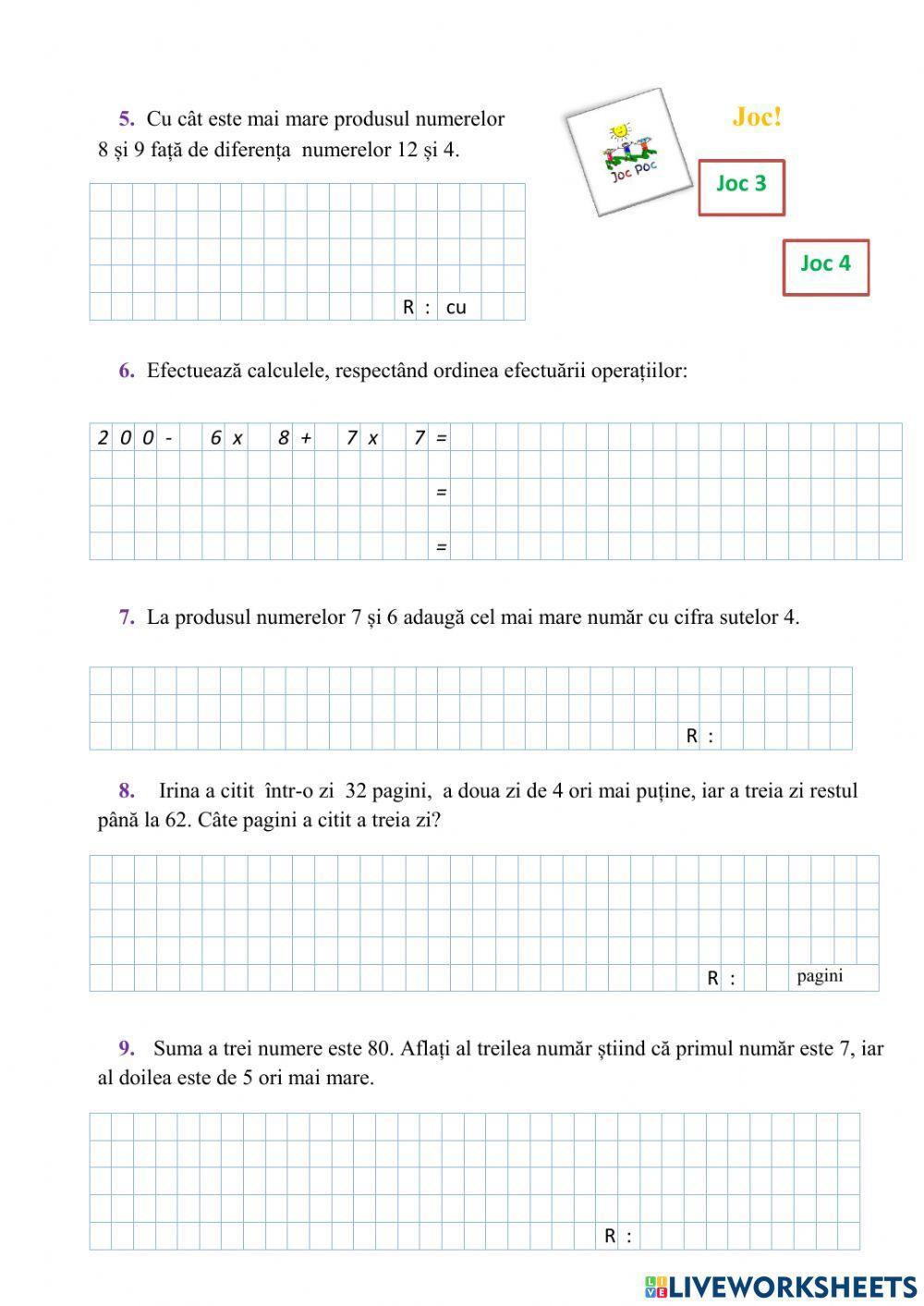 Fișa 6-Înmultirea si împărțirea numerelor naturale