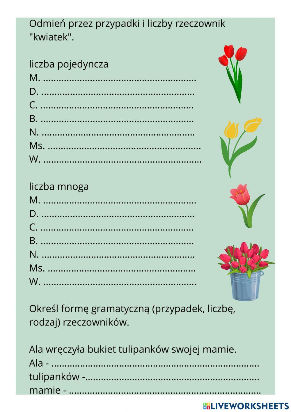 Odmiana Przez Przypadki Klasa 5 Odmiana przez przypadki | LiveWorksheets | 916598