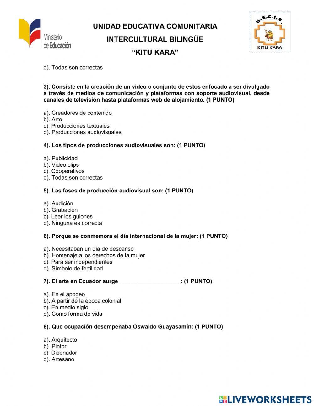 Evaluacion online exercise for Decimo | Live Worksheets