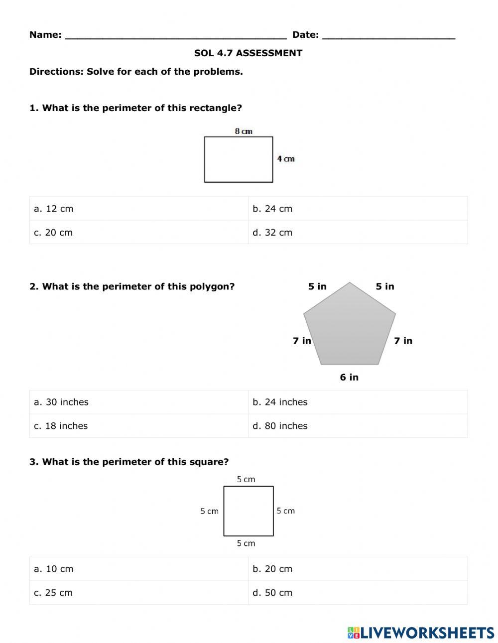 Area and Perimeter Classwork