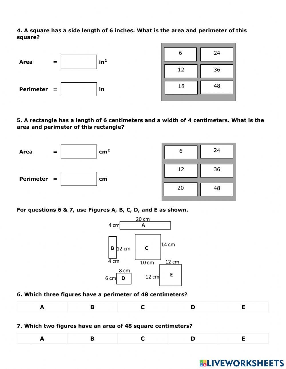 Area and Perimeter Classwork