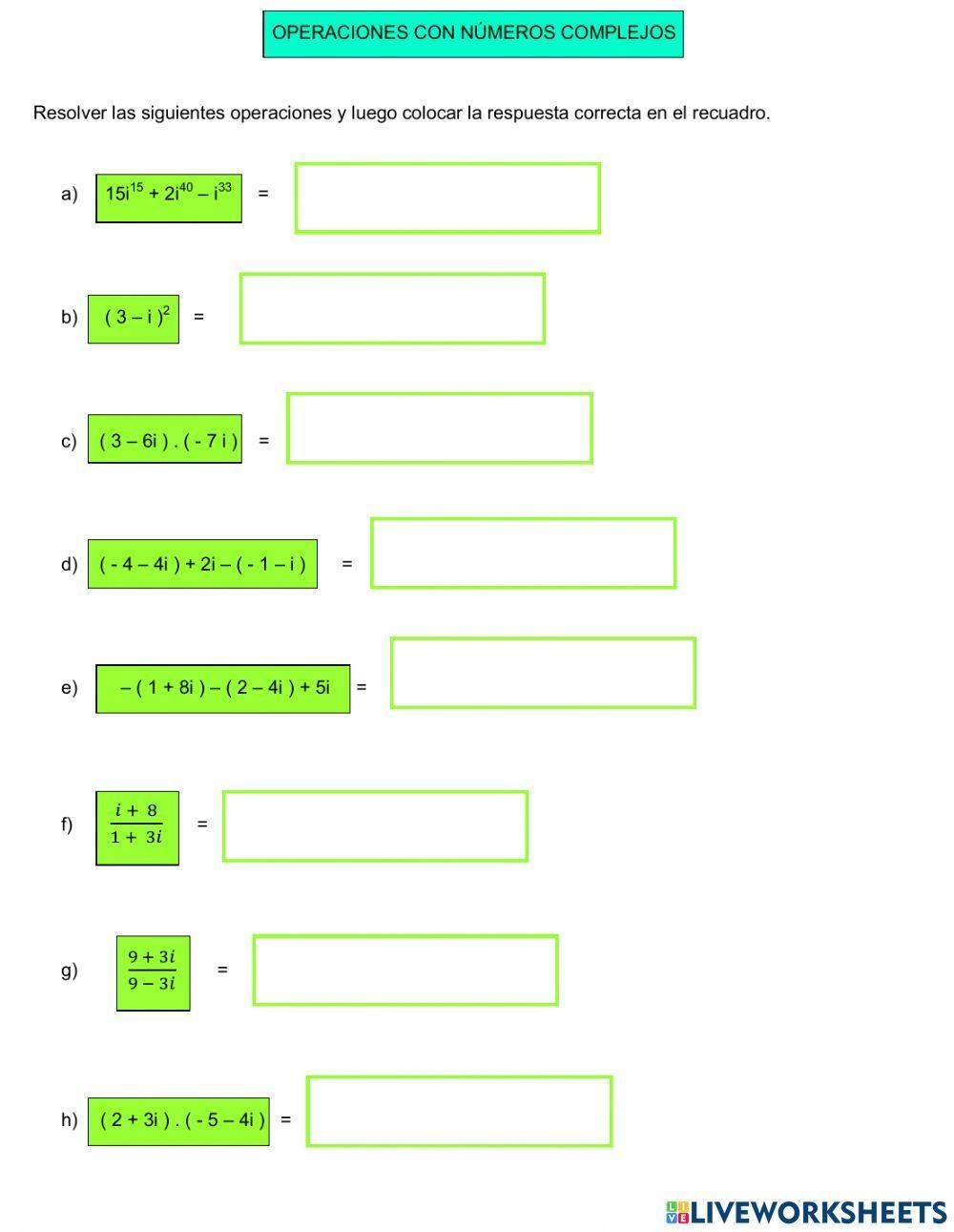 Cálculos con números complejos