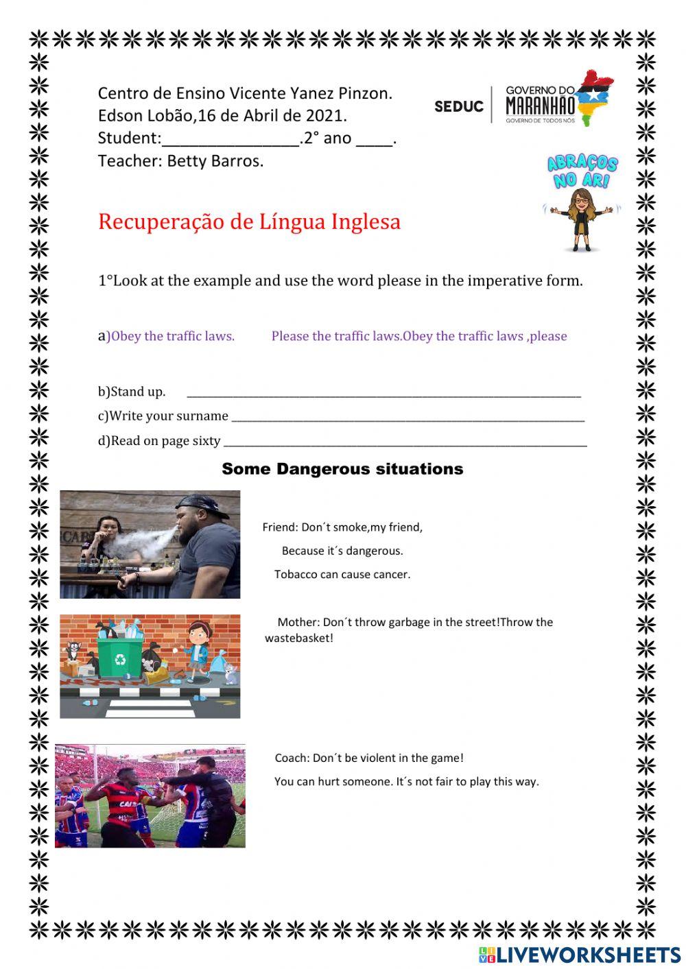 Recuperação de Lingua Inglesa 2° ano