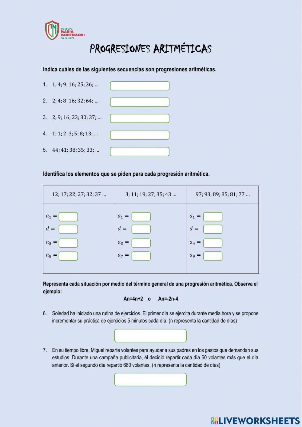 Progresiones aritméticas - 1