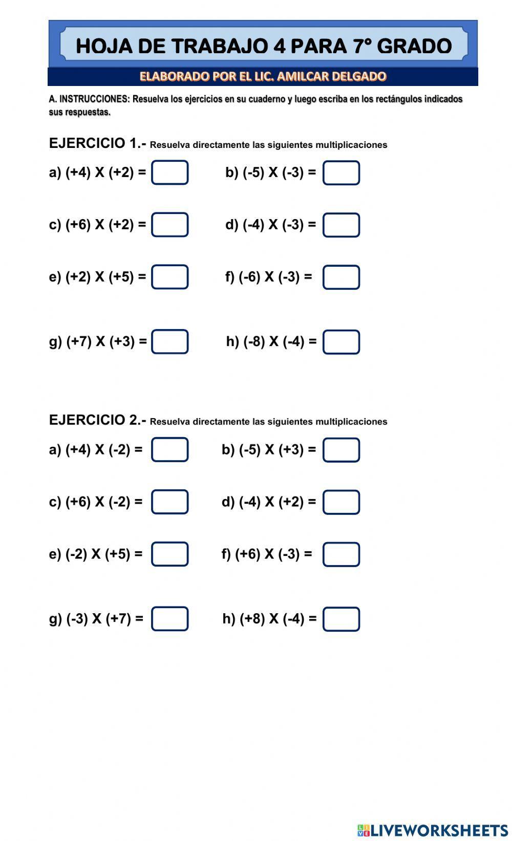 Multiplicación de números positivos y negativos