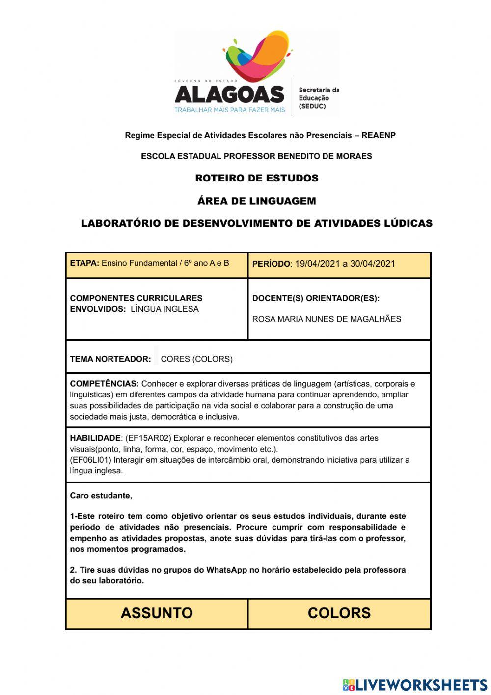 6° série -Roteiro de Inglês- 19-04 a 30-04