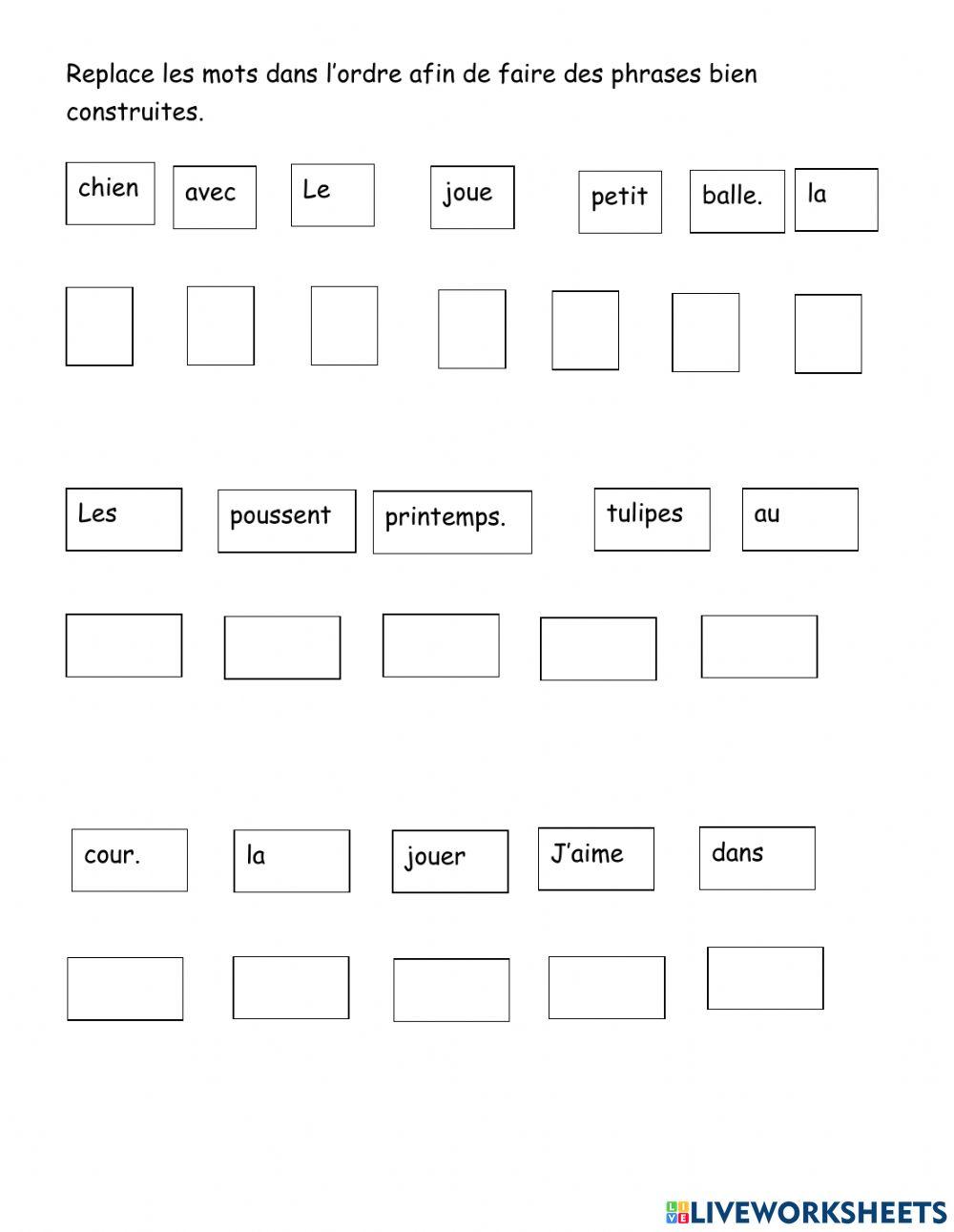 Replace les mots dans l'ordre