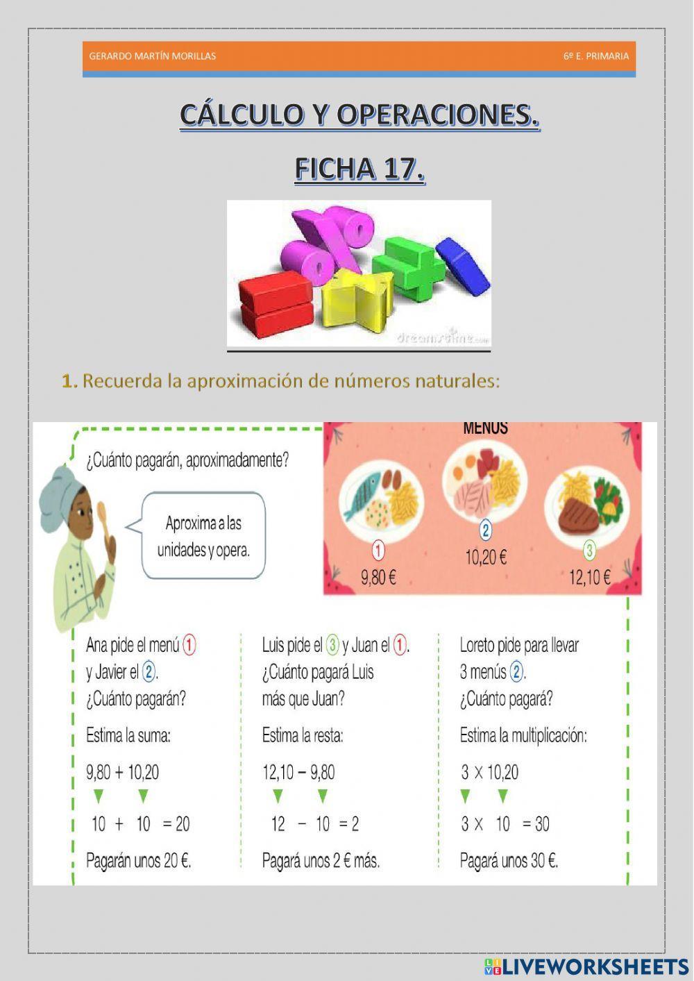 Cálculo y operaciones. Ficha 17.