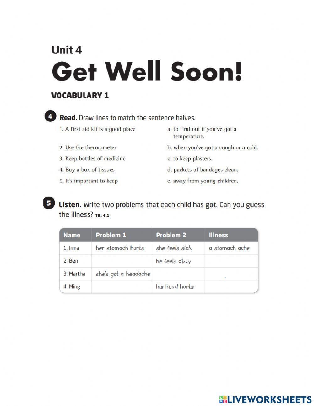 Worksheet Get Well Soon!