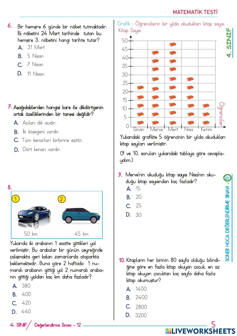 4.sınıflar deneme sınavı