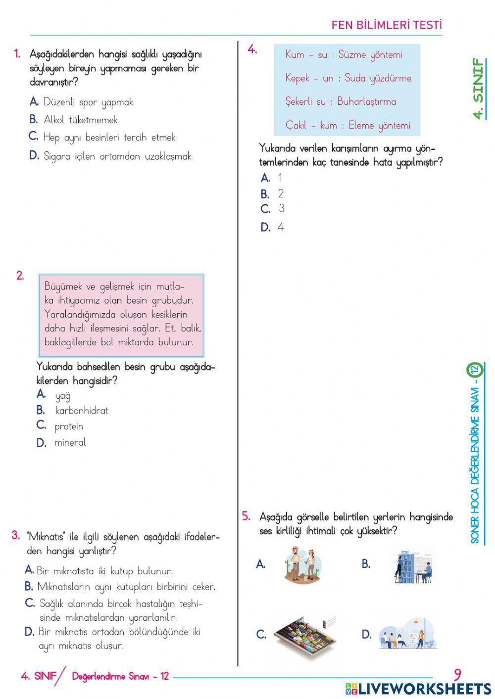 4.sınıflar deneme sınavı