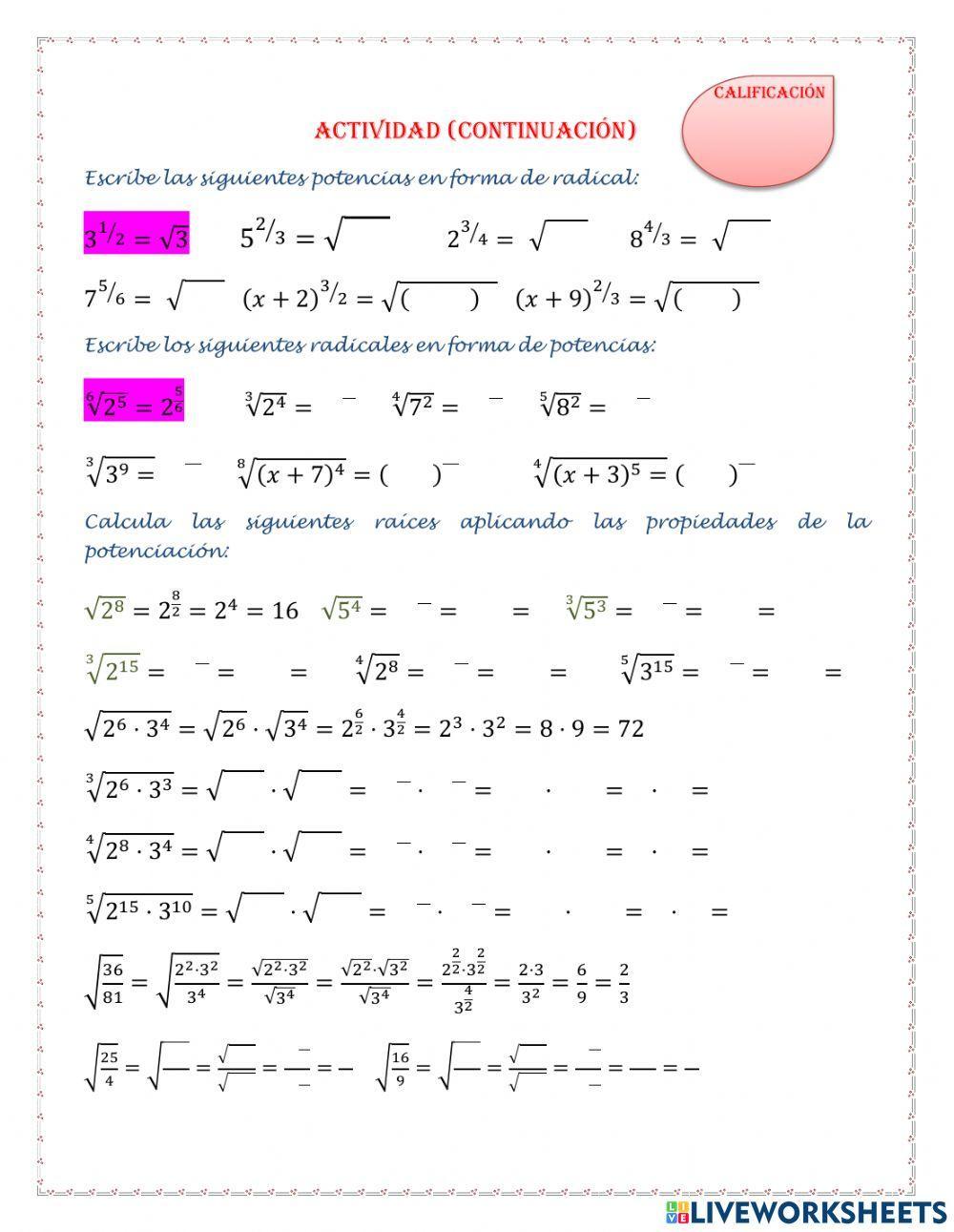 Potenciación con radicales