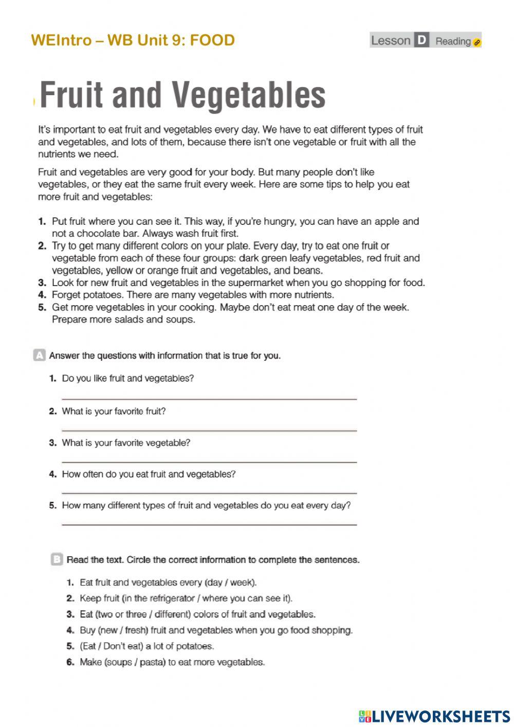 Fruit and Vegetables