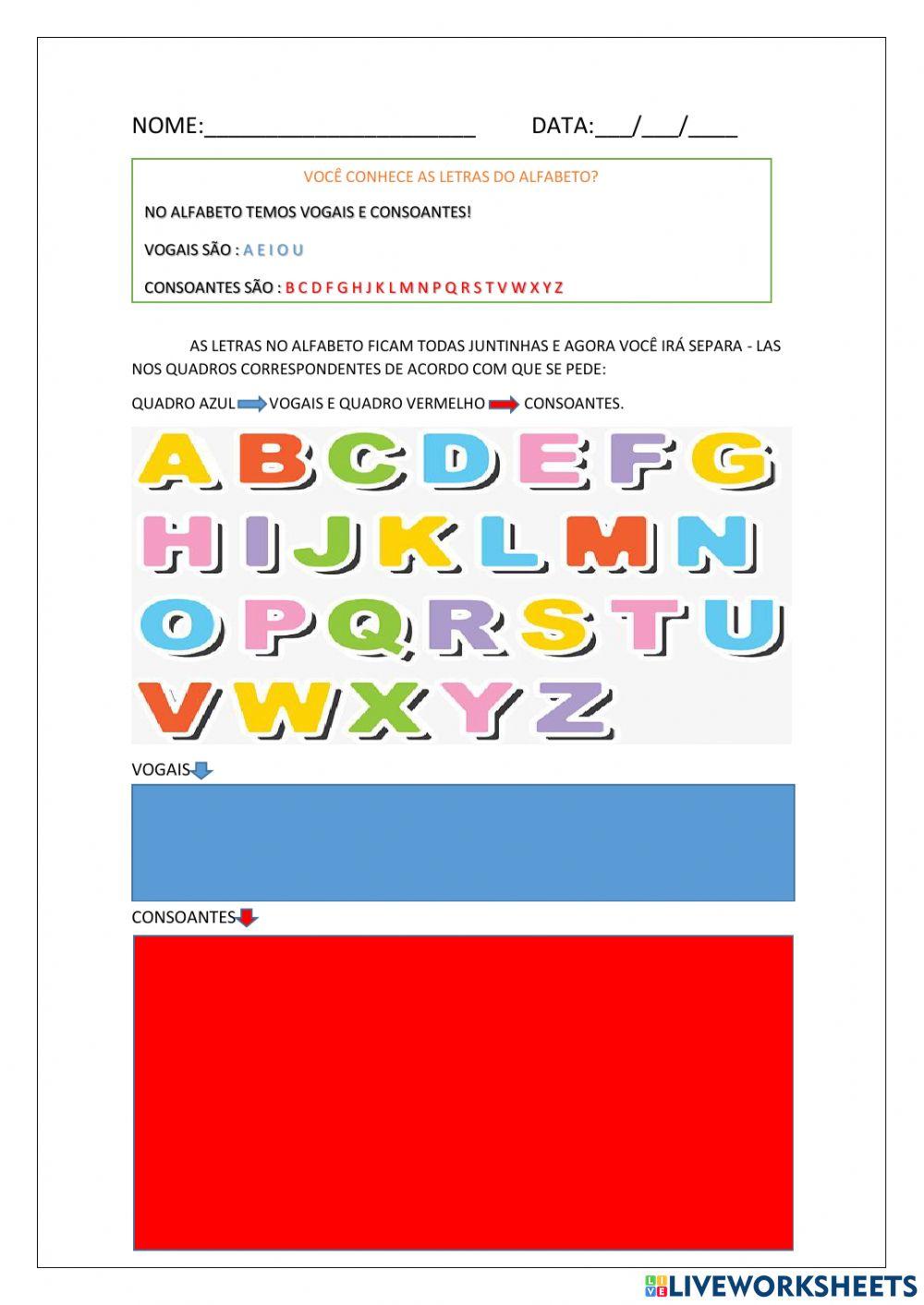 Alfabeto online exercise for pr escola live worksheets