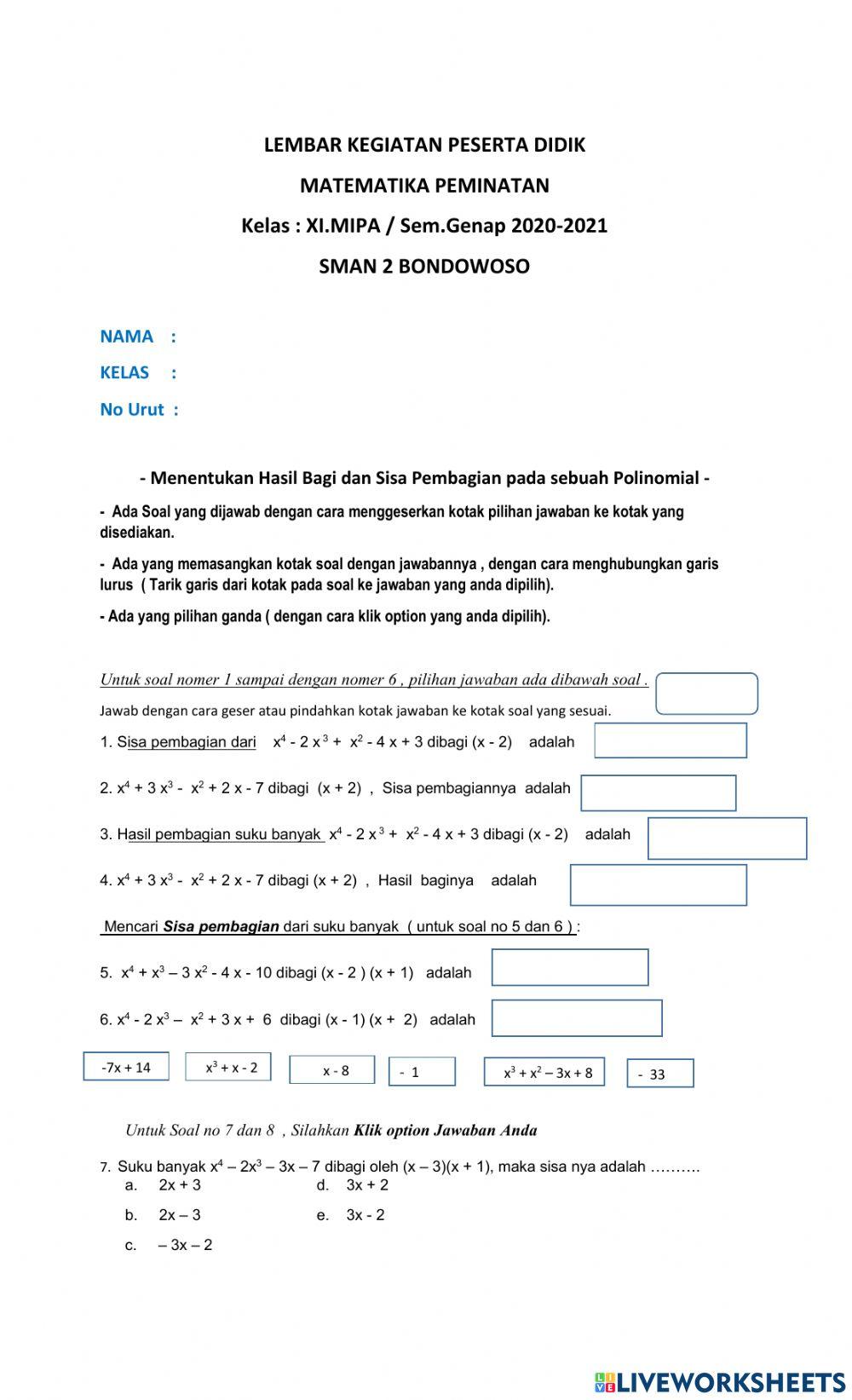 Lkpd  ( evaluasi polinomial )