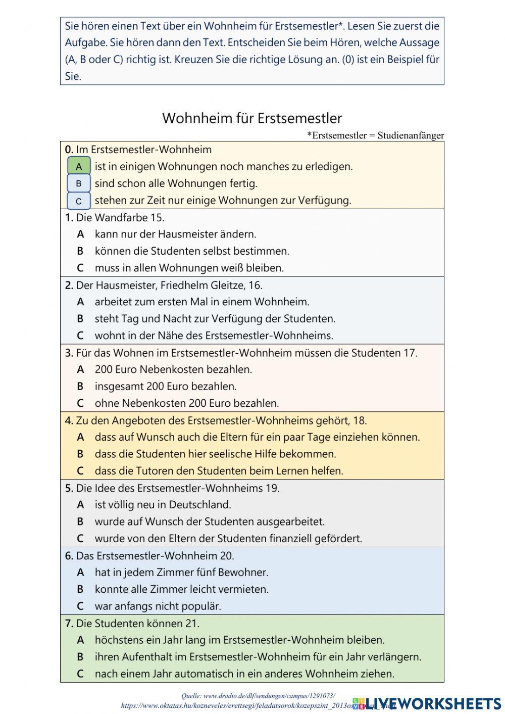 Wohnheim für Erstsemestler