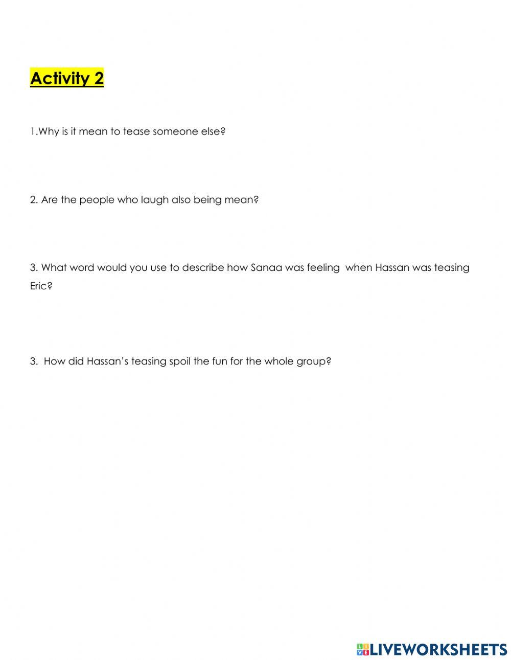 Moral education sharing feelings worksheet live worksheets