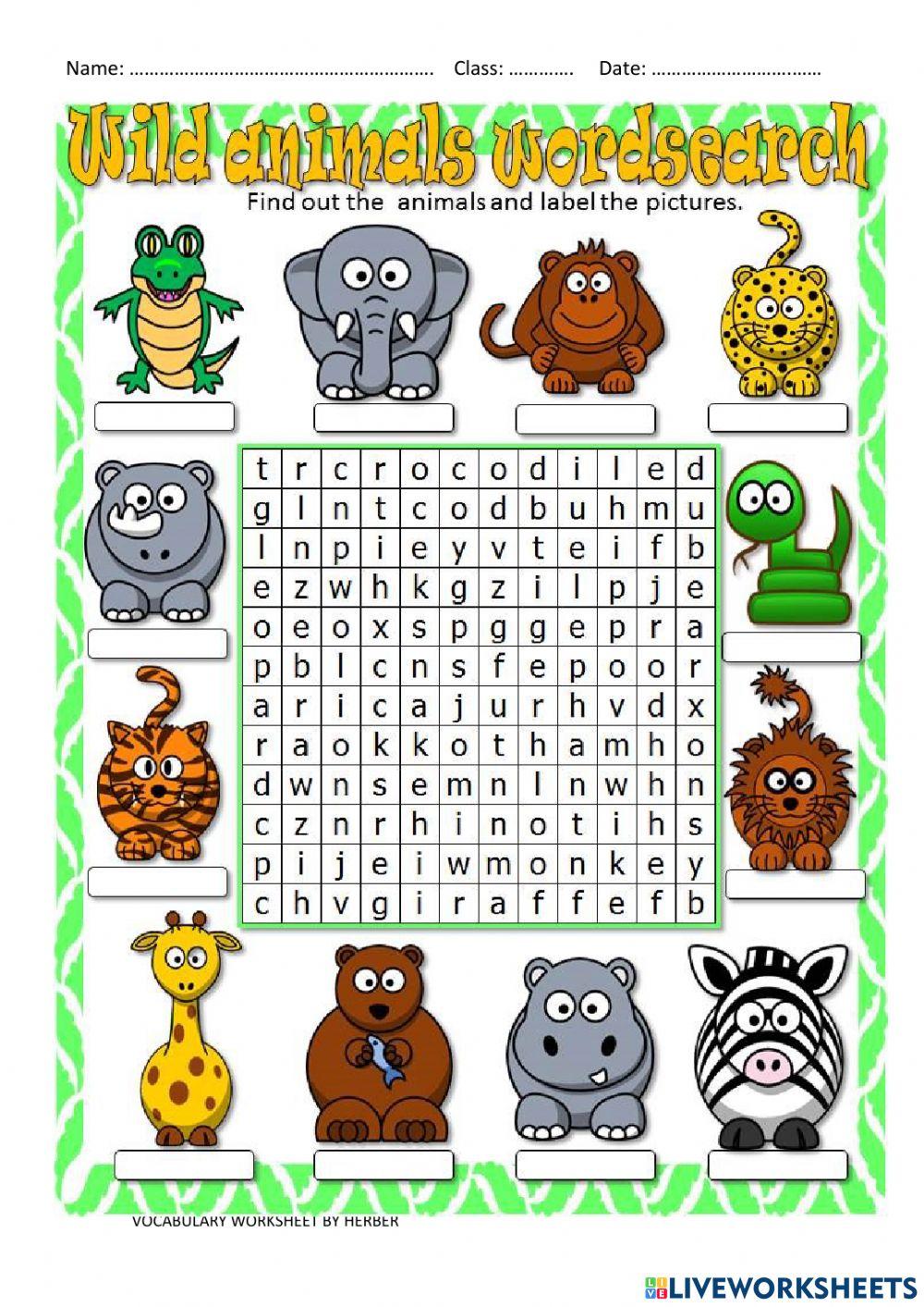 WILD ANIMALS CROSSWORD online exercise for Live Worksheets