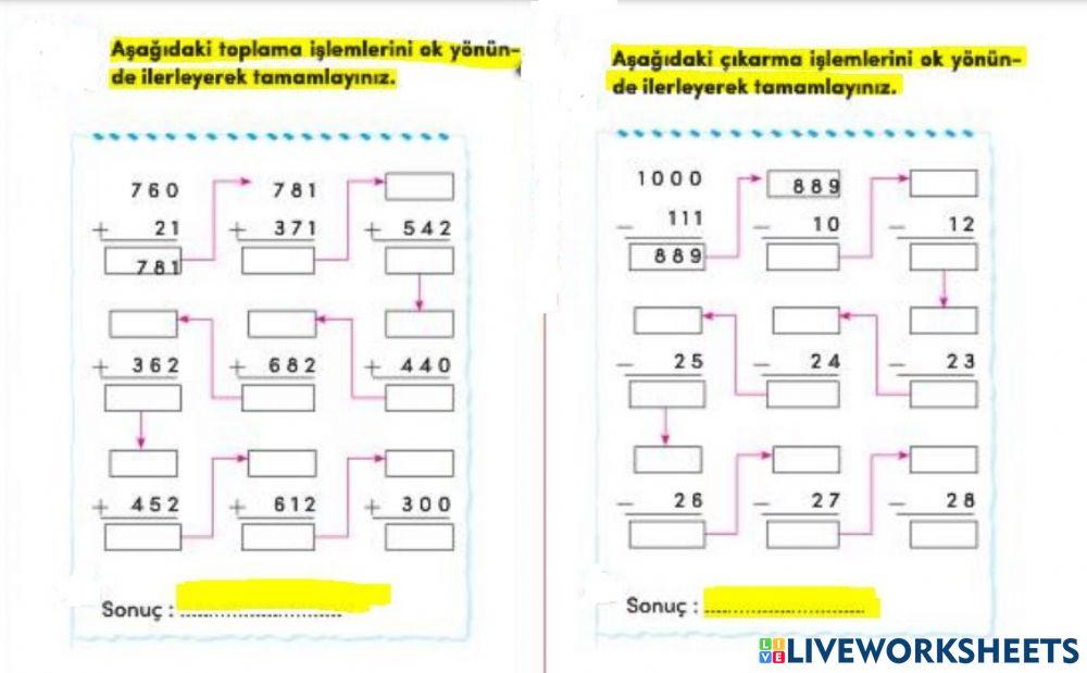 Topla-Çıkar Sonucu Bul