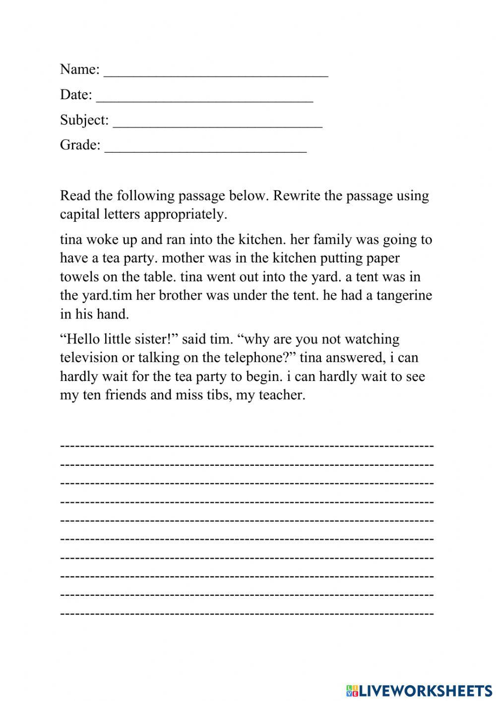 Capital letter worksheet