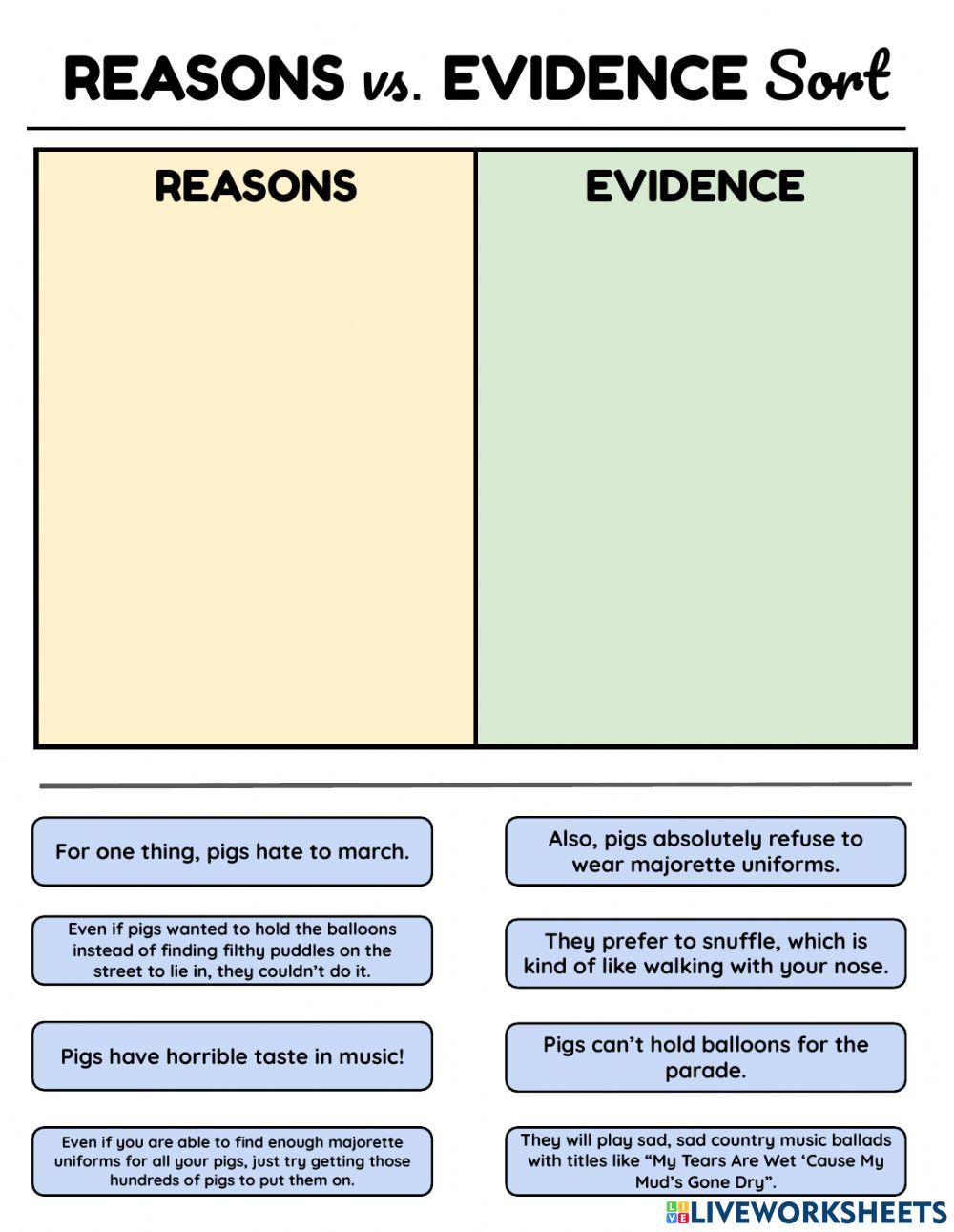 Reasons vs. Evidence Sort