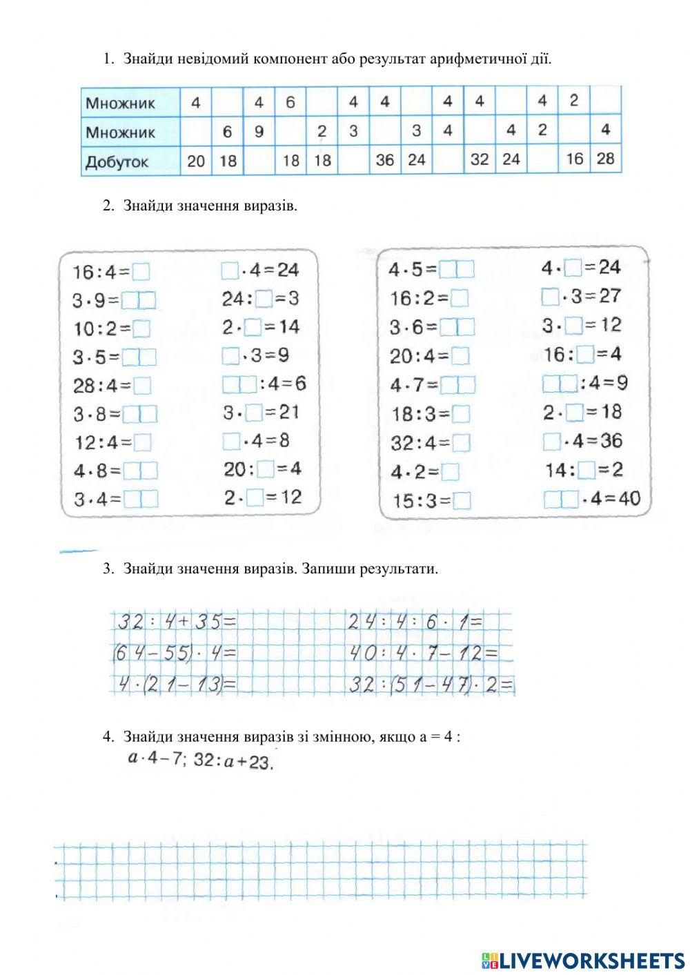 19 квітня таблиця множення числа 4