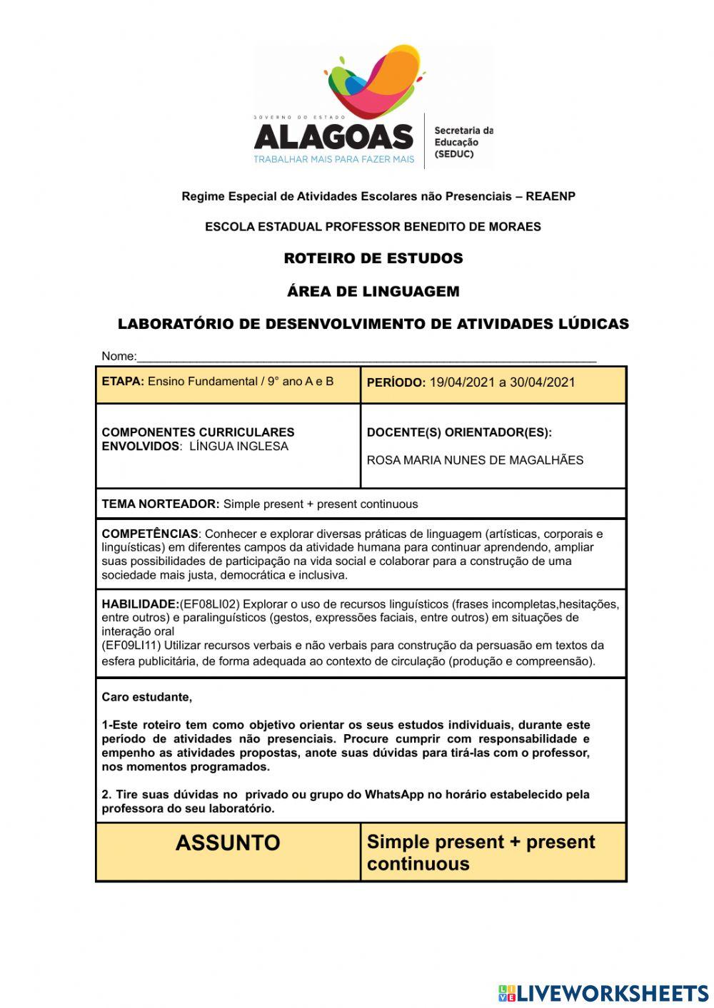 9° série -Roteiro de Inglês- 19-04 a 30-04
