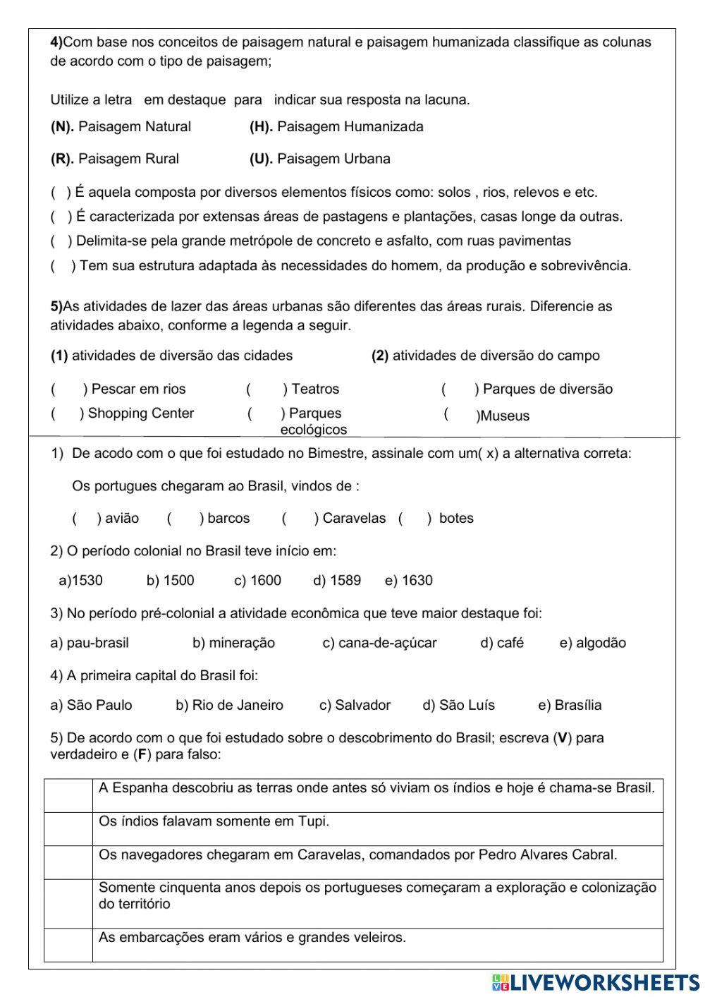 Avaliaçaõ integrada de Geografia, história e Ciências