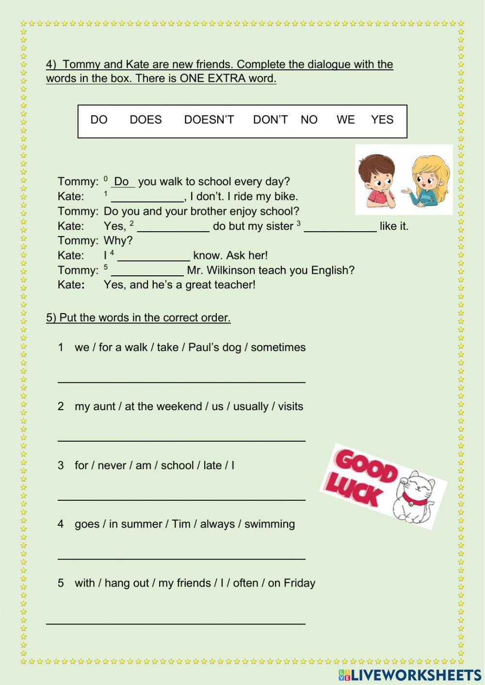 Starters 3 Unit 1 test Use of English