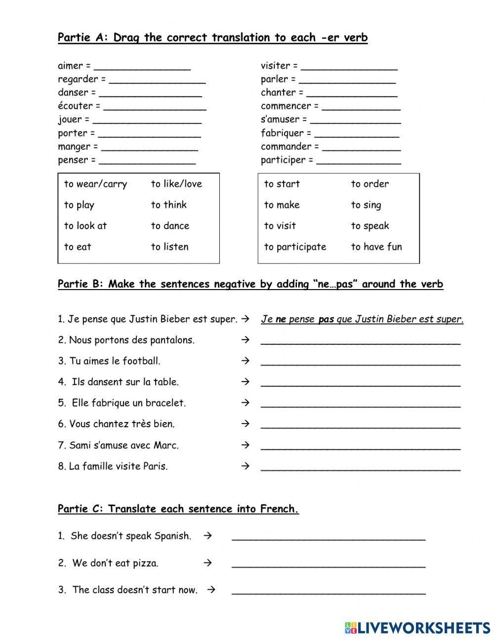 -er verbs au négatif